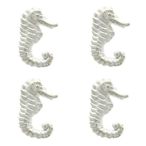 DPOWERFUL White Sea Horse Drawer Pulls - Retro Cast Iron Handles for Dresser, Cupboard, Wardrobe, Cabinet and Kitchen - Beach Ocean Theme Knobs, Set of 4