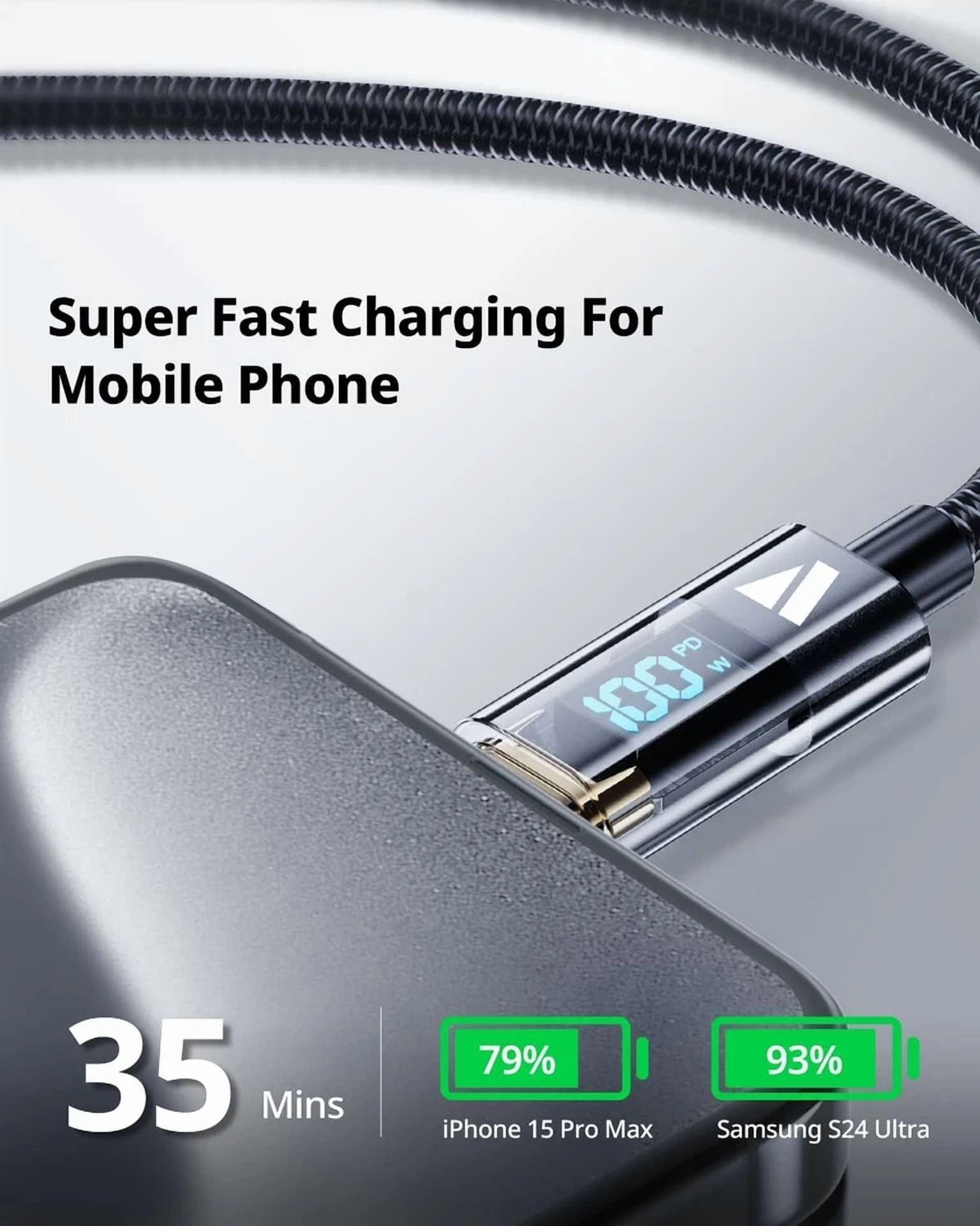 CIRCLE- Superv Usb C To C Charger Cable Transparent Data 0.98Ft/30Cm, Black