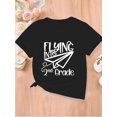 thumbnail image 1 of "Flying Into 2nd Grade" Letter & Graphic Print Creative T-Shirts, Soft & Elastic Comfy Crew Neck Short Sleeve Tee, Girls' Summer Tops, 1 of 6