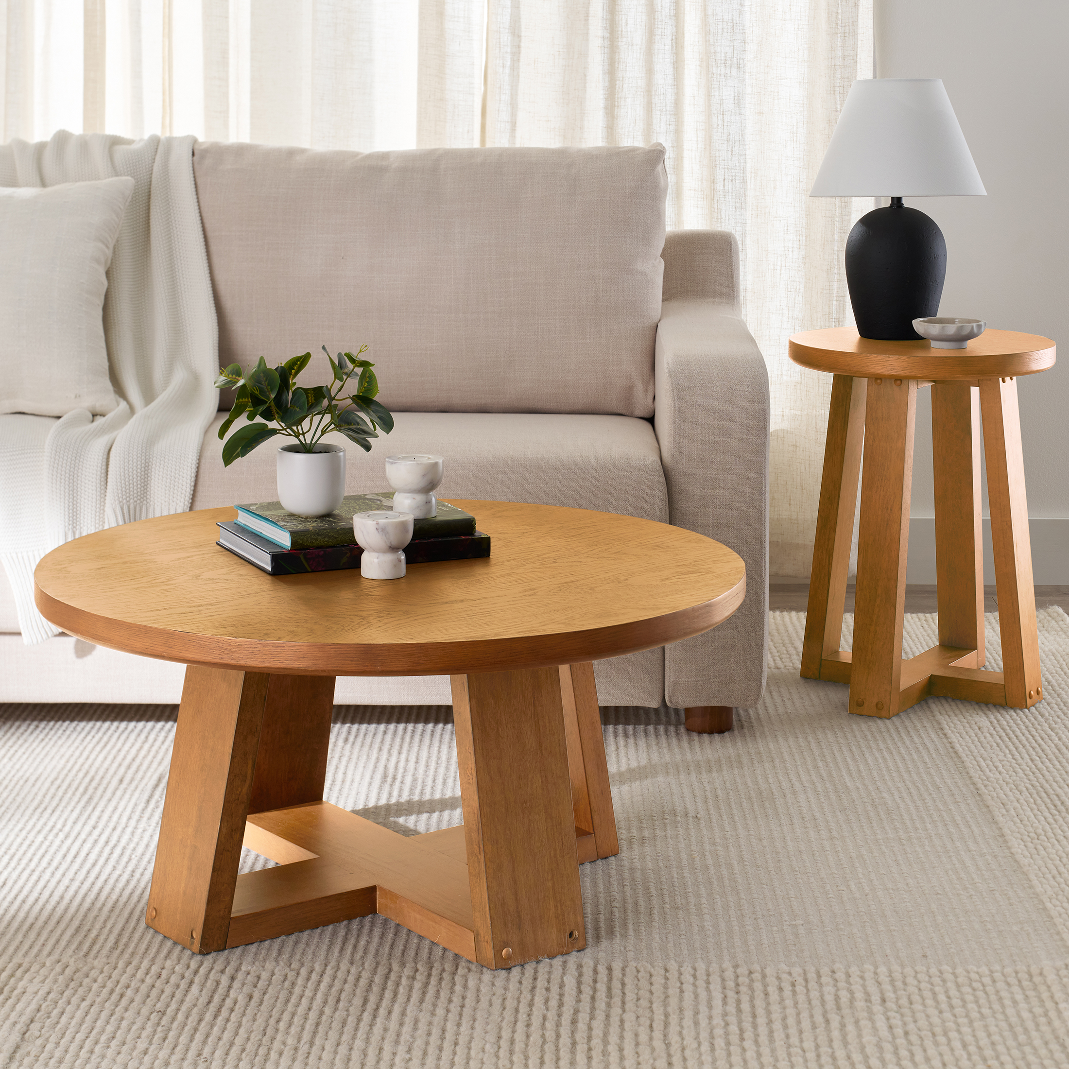 Better Homes & Gardens Ezra Round Coffee Table, Light Honey photo 4