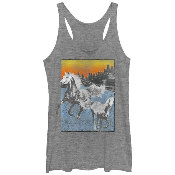 Women's Lost Gods Horses Racerback Tank Top Gray Heather X Large