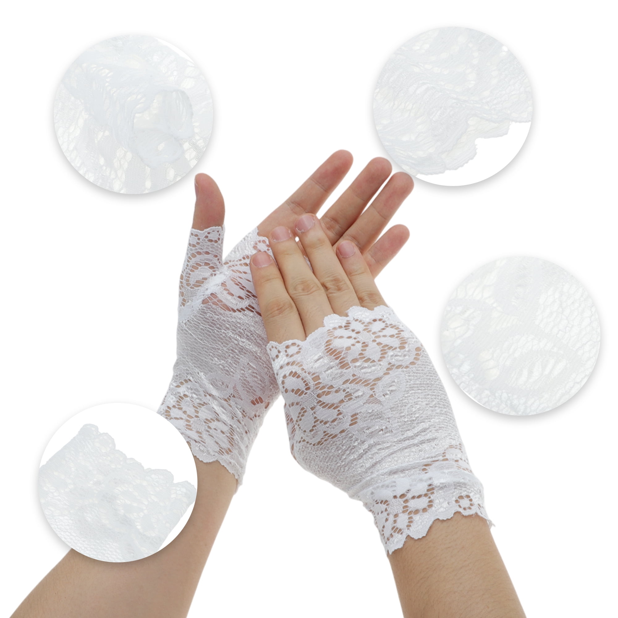 Unique Bargains Breathable Flower Half Finger Manicure Gloves 1 Pair White