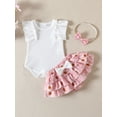 thumbnail image 3 of Baby Girls Summer Outfit Sets Ruffle Sleeve Ribbed Romper + Floral Culottes + Headband, 3 of 9