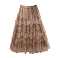 thumbnail image 4 of Womens Solid Color Chiffon Layered Skirt Flowy Puffy Hem Flounce Party Dress Ruffle Waist Mid Calf Length Skirt Coffee One Size, 4 of 4