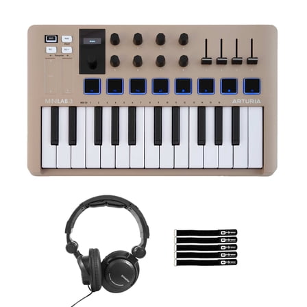 Arturia MiniLab 3 Champagne Universal MIDI Keyboard Controller with Headphones Package