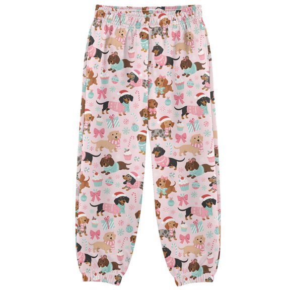 Pink Background Dogs Boys Pants Kids Casual Sweatpants Joggers Toddler Sports Pants 3-10 Years