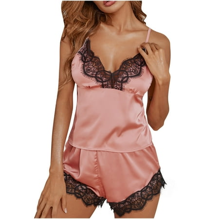 

Rdeuod Valentines Lingerie for Women Sexy Lingerie Sexy Deep V Lace Stitching Satin Pajamas Home Service