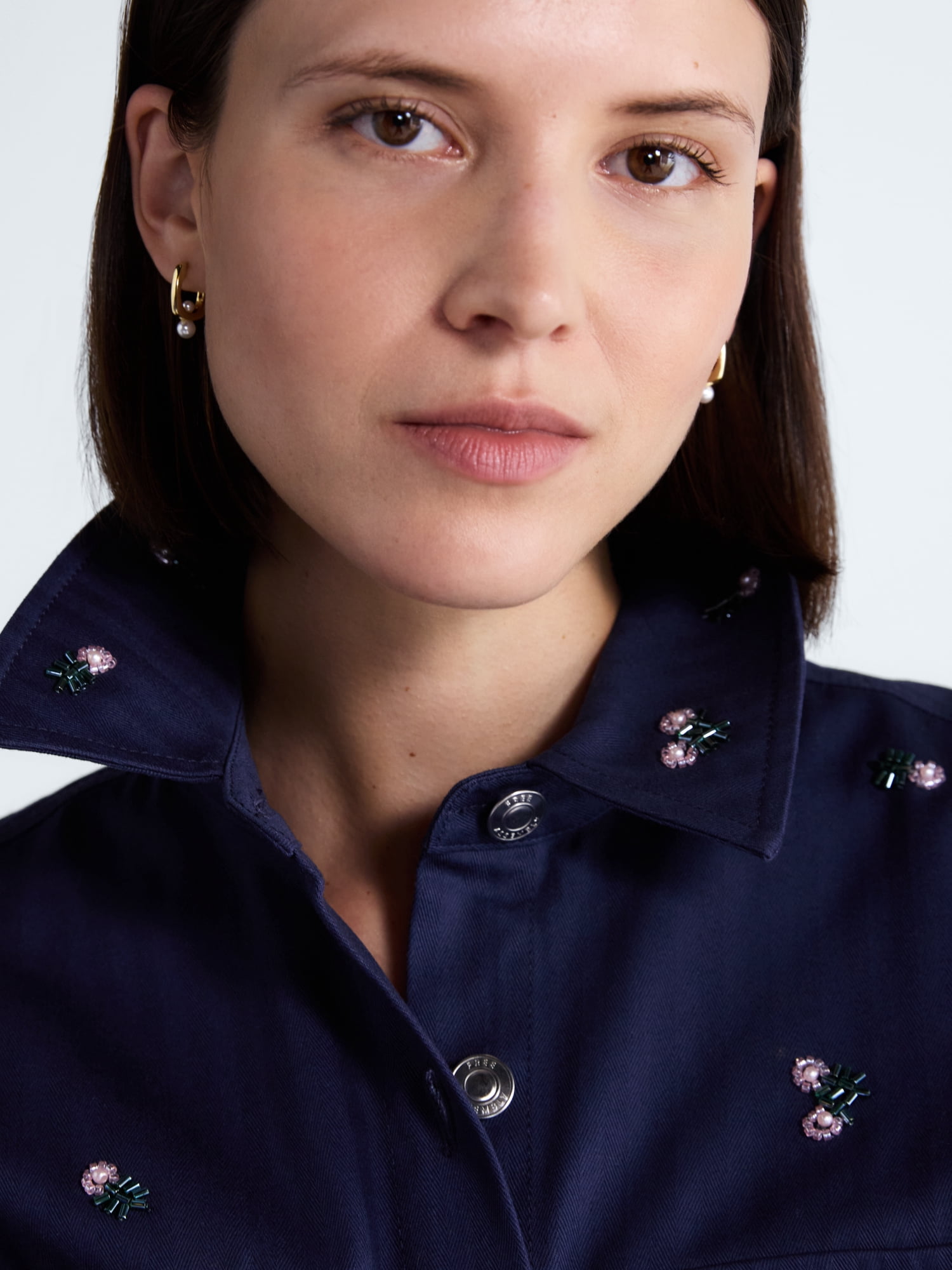 Free Assembly Women's Embellished Cotton Utility Shirt With Long Sleeves, Sizes XS-XXL