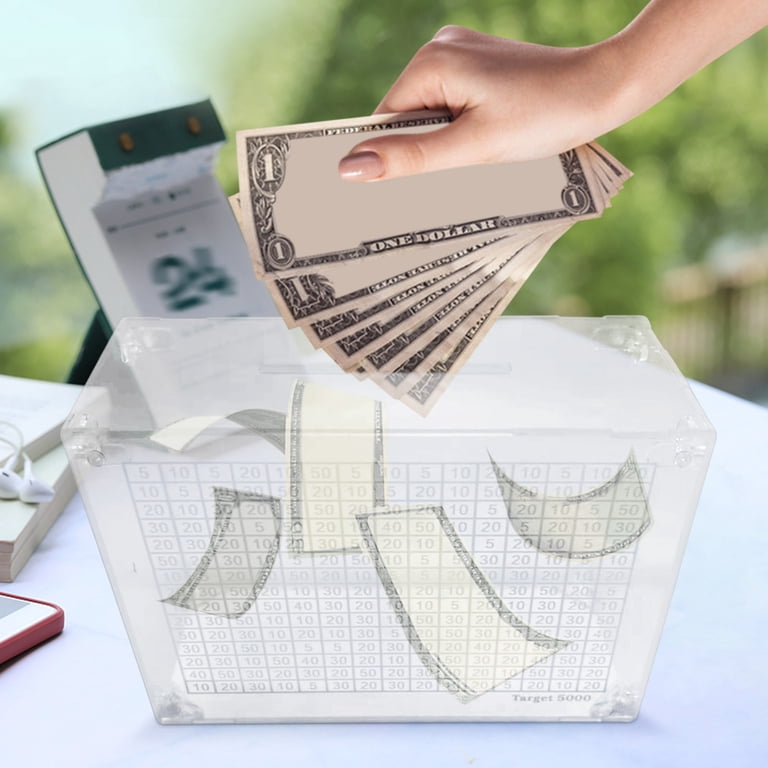 Clear Money Savings Box, 5000 Savings Challenge Box, Coin Cash