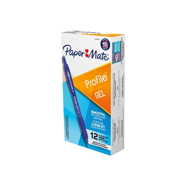 Papermate 2095472 Stylo Gel Rétractable Profile 0,7 mm, Bleu - Lot de 12