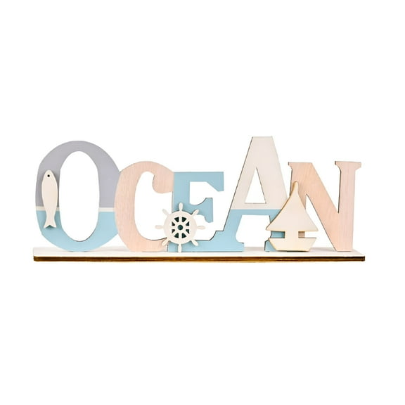 LAMIRO Wooden Beach Sign,Beach Decor for Beach House or Coastal Theme Interior - Ocean,Shells and Starfish Beach Decorations for Home - Beach Bathroom Decor