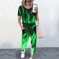 thumbnail image 2 of Feancey Two Piece Sets for Women,Womens 2 Piece Outfits 3D Flame Print Summer Casual Round Neck Short Sleeve Tops Long Pants Tracksuit Lounge Jogger Set with Pockets, 2 of 3