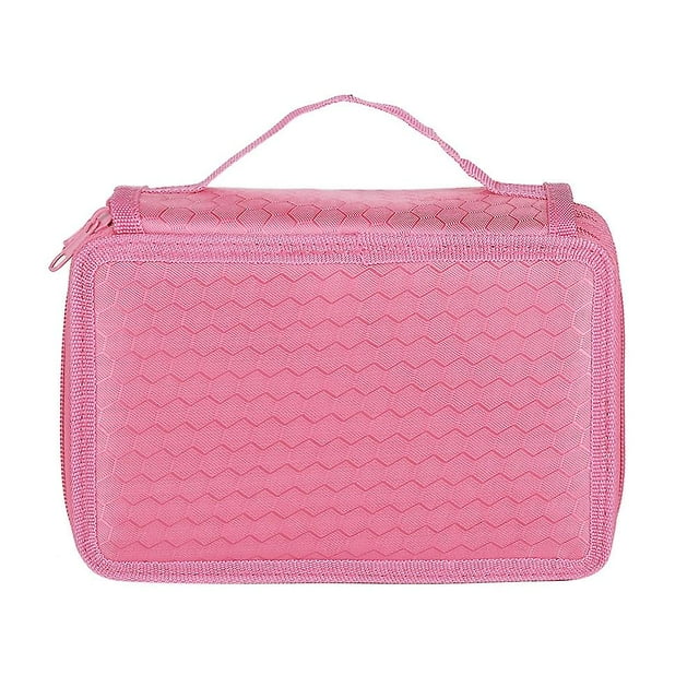 Trousse à crayons carrée à quatre couches et 72 trous, pour croquis, dessin, couleur pure (rose)
