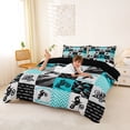 thumbnail image 2 of Castle Fairy Patchwork Extreme Motorcycle Queen Duvet Cover Set for Youth, Chevron Dirt Bike Bedding for Modern Room, Blue Grey,Black Reversible,3-Piece,No Comforter, 2 of 6
