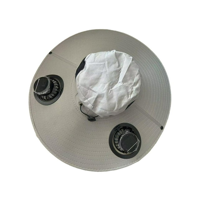 Sombrero de ala ancha para exteriores, para pesca, playa, con 2 ventiladores solares, ligero gris claro