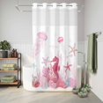 thumbnail image 6 of No Hook Shower Curtain, Pink Coastal Shower Curtains for Bathroom with See Through Top Window, Summer Ocean Coral Jellyfish Seahorse Starfish Waterproof & Washable Bath Curtain Small Stall 36"x78", 6 of 9