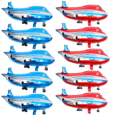 Worgeous 10pcs Airplane Balloon Decor Foil Balloon Toy for Kids Party Gathering Blue 5 Pcs Red 5pcs
