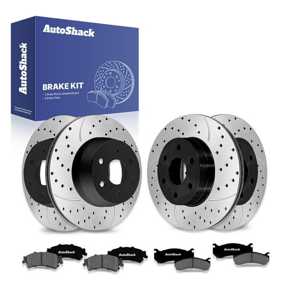 AutoShack Front Vented & Rear Vented Drilled & Slotted E-Coated Brake Rotors   Premium Ceramic Pads 12-PC Brake Kit Replacement for 2007 GMC Sierra 1500 Classic 1999-2006 GMC Sierra 1500 ShadowGuard