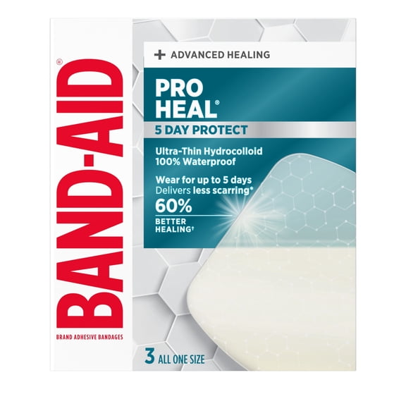 BAND-AID Brand Pro Heal Hydrocolloid Bandages, Waterproof, Large, 3 Count