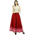 thumbnail image 4 of Bimba Women's Long Maxi Skirt With Contrast Border Boho Skirt With Elastic Waist, 4 of 9