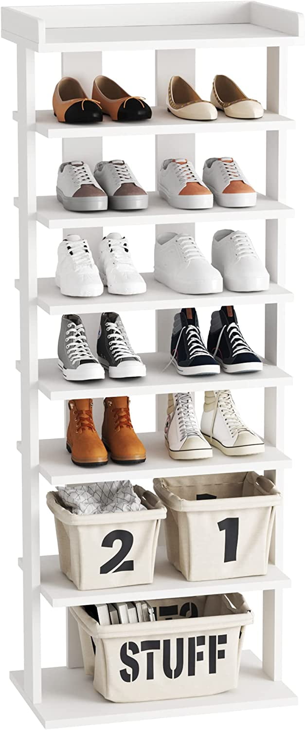 Rustic Brown Double Rows 7-tier Shoe Rack Vertical Entryway Shoe Shelf <div  class=aod_buynow></div>– Inhomelivings