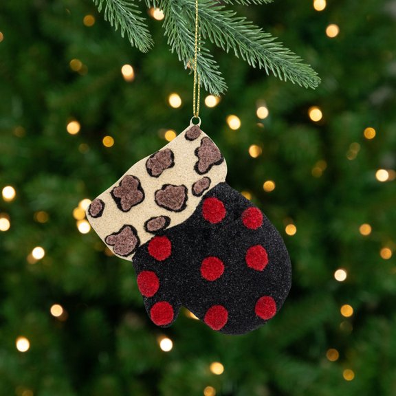 Gallerie 4" Eclectic Leopard Print and Polka Dot Mitten Christmas Ornament - Red/Brown