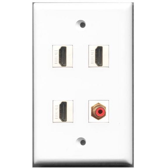 RiteAV - 3 Port HDMI 1 Port RCA Red Wall Plate