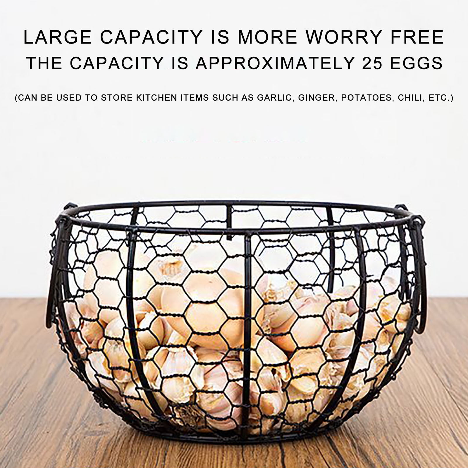 Egg Basket | Iron Storage Basket | Ceramic Container, Kitchen Organizer, Decorative Hen Design, Space-Saving, Hollowed-Out Style | Multicolor | 22cm x 19.5cm