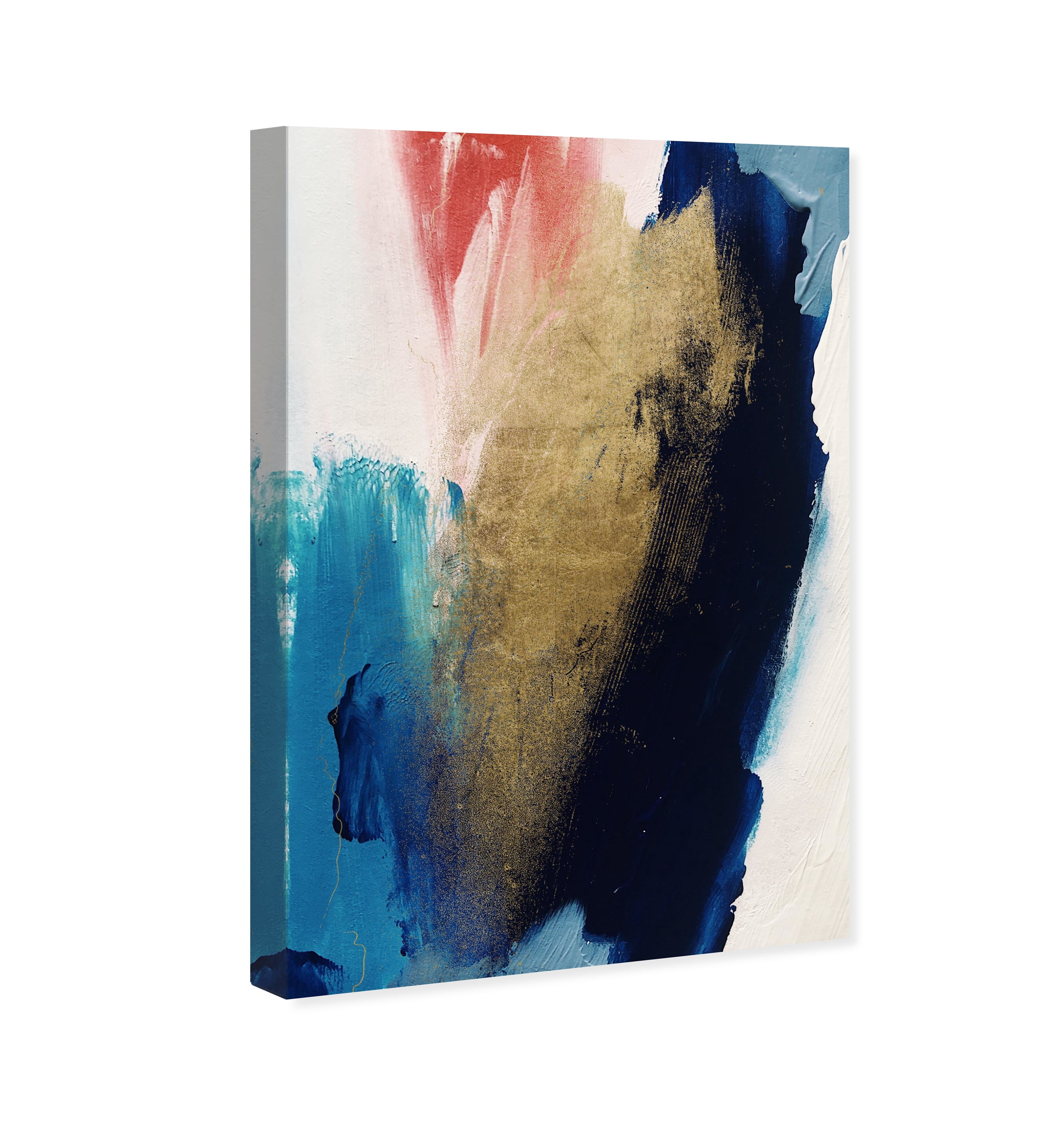 Golden Blue Mix Abstract Wall Art Print White 24x36