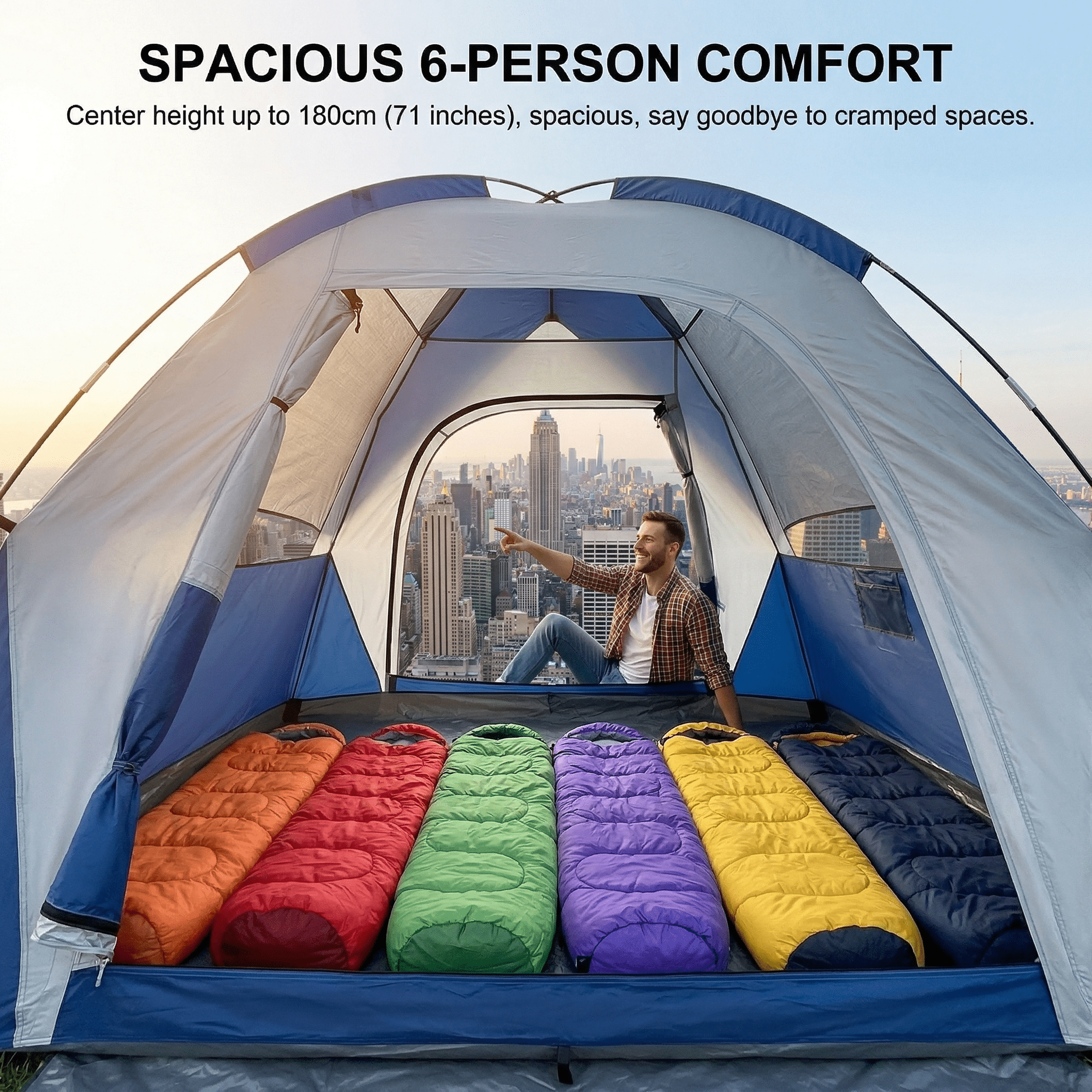 XL 6-Person Family Camping Tent with Rainproof Canopy Tent for Family Camping, Hiking and Backpacking