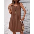 thumbnail image 2 of Women's Tea Length Round Neck Waist Sundresses Sleeveless Dress for Summer Brown M, 2 of 5