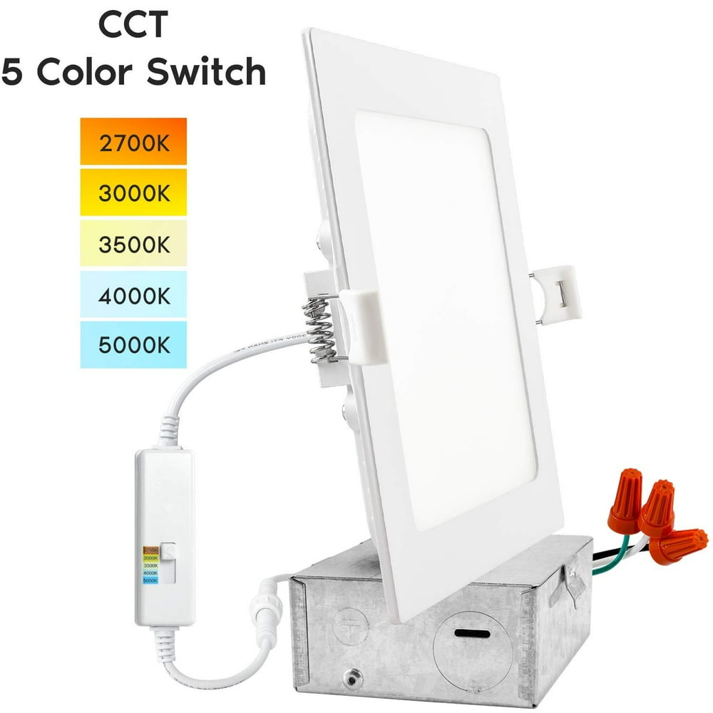 Luxrite 6 Inch Square Ultra Thin LED Recessed Light with Junction Box
