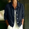 thumbnail image 6 of Women's Relaxed Fit Long Sleeve Turndown Collar Denim Button Up Cardigan Coat Jacket Comfy Versatile Spring Winter Outfits | CSEONE,Navy M, 6 of 7