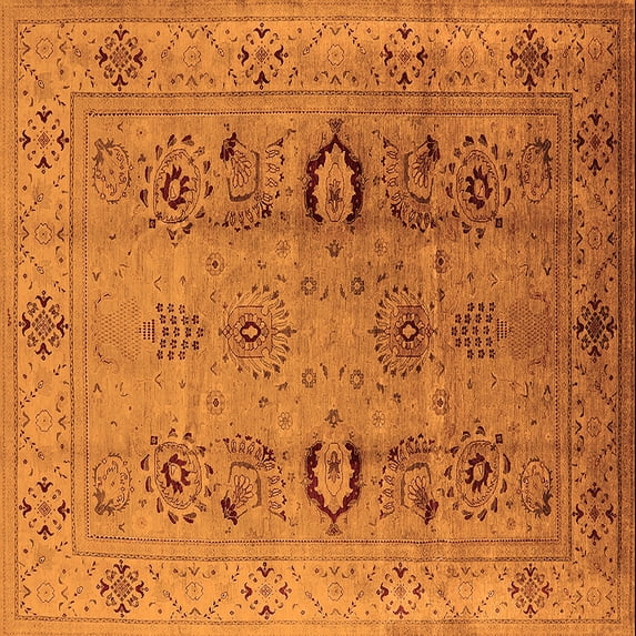 Ahgly Company Indoor Square Oriental Orange Industrial Area Rugs, 7' Square