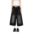 thumbnail image 2 of Cagogo Women's Plus Size High Waisted Denim Capri Pants with Pockets Belted Flowy Casual Wide Leg Capri Jeans Streetwear Travel Trousers, Black 2XL, 2 of 6
