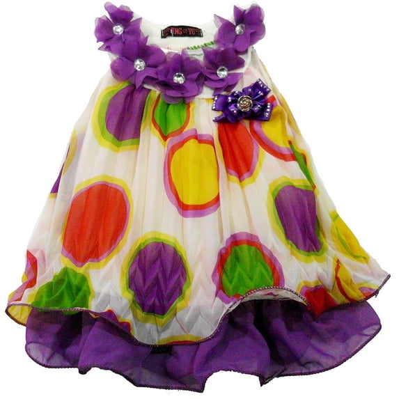 Wenchoice Girl'S Purple Dot Crinkling Chiffon Swing S(1T-2T)