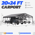 thumbnail image 3 of Mellcom Metal Carport 20'x24'，Heavy Duty Outdoor Carport with Galvanized Metal Roof and Frame for Car,RV and Trucks, 3 of 7