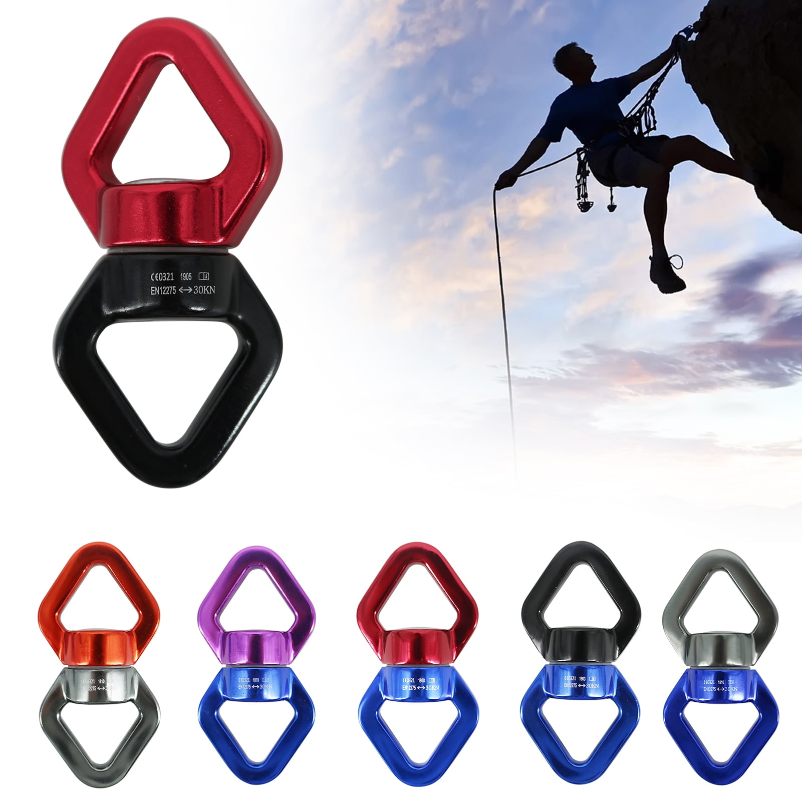 30KN Climbing Carabiner 8-Shaped Connecting Rotating Ring Rope Swivel Utility 