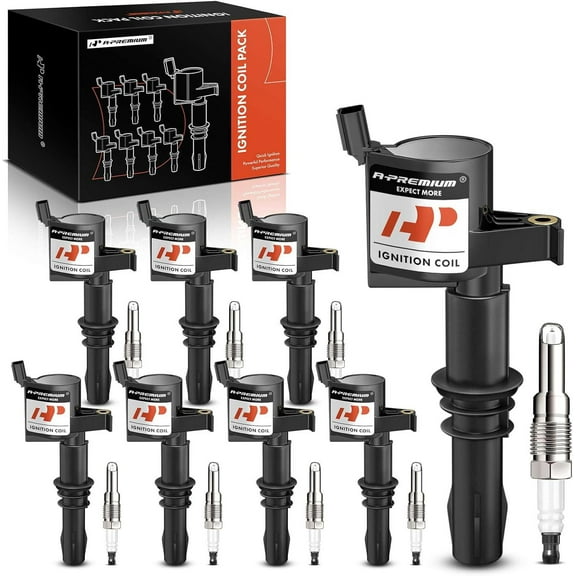 A-Premium Set of 8 Ignition Coil Pack and Iridium Spark Plugs Compatible with Ford Expedition F-150 F-250 F-350 Super Duty & Lincoln Mark LT Navigator 2005-5008