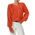 thumbnail image 2 of Chandails en Tricot Torsadé pour Femmes Col Rond Manches Longues Chandail Tricoté Épais Mode Chandail d'Automne Orange m, 2 of 6