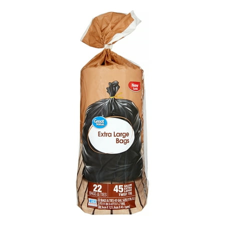 Great Value Extra Large Twist Tie Trash Bags, 45 Gallon, 22
