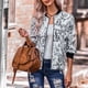 thumbnail image 3 of Abrigo informal para mujer, chaqueta bomber para mujer, chaqueta clásica con estampado floral para mujer, abrigo con cremallera para mujer Características mejoradas, 3 of 6