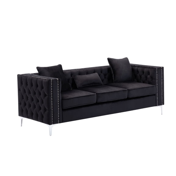 Contemporary Home Living 7' Charcoal Black Solid Velvet Modern Style Sofa