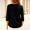 thumbnail image 4 of Sewkxo Women's Casual 3/4 Length Sleeve T-Shirts Loose Crewneck Tops Basic Cotton Solid Tees Blouses Plus Size Fit Blouse,Black 2XL, 4 of 5