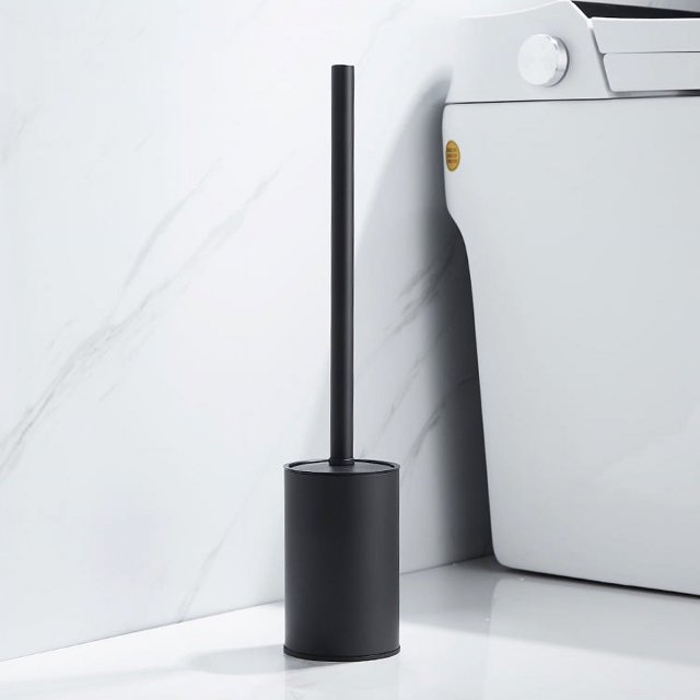 Escobilla de baño negra y soporte corto para escobilla de baño, soporte para escobilla de baño independiente, escobilla de aluminio para baño