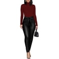 thumbnail image 2 of Sedceaty Women’s Bow PU Leather Pants Pencil Skinny Leggings High Waist Fashion Pure Color Trousers, 2 of 6