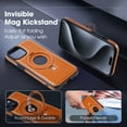 thumbnail image 7 of for iPhone 15 Case with Rotating Magnetic Ring Holder & Swivel Stand [Military Drop Protection] [Compatible with MagSafe] Slim PU Leather Shockproof Cover for iPhone 15, Brown, 7 of 7