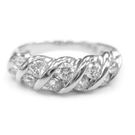Cubic Zirconia Sterling Silver Twist Band, Size 7 Only