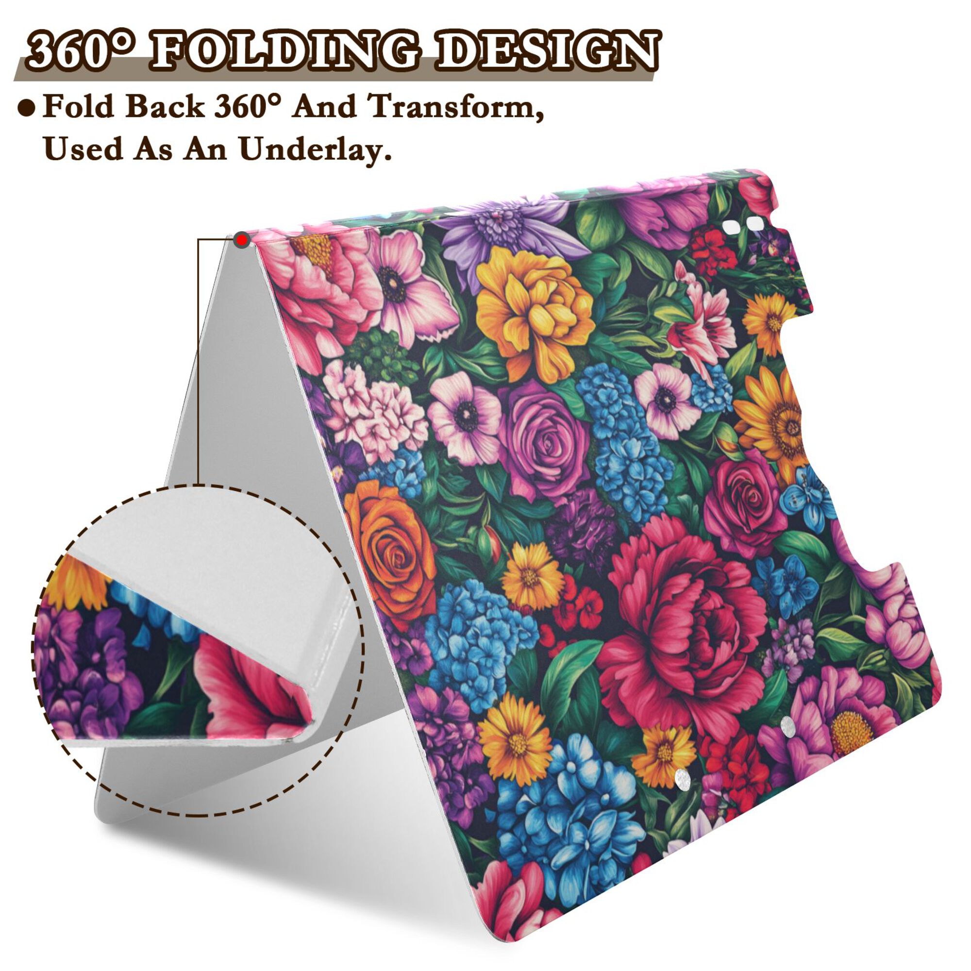 FORMRS A4 Clipboard Folder with Pen Holder Horizontal Foldable School Office Binder, Charming Floral Pattern