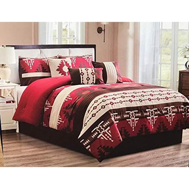 Linen Mart King Comforter 7 Piece Set Southwest Brown Native Aztec